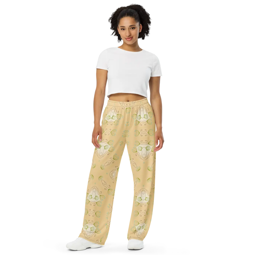 Yellow Wide-Leg Pants - Abstract Pattern Pajamas - DipaliZ