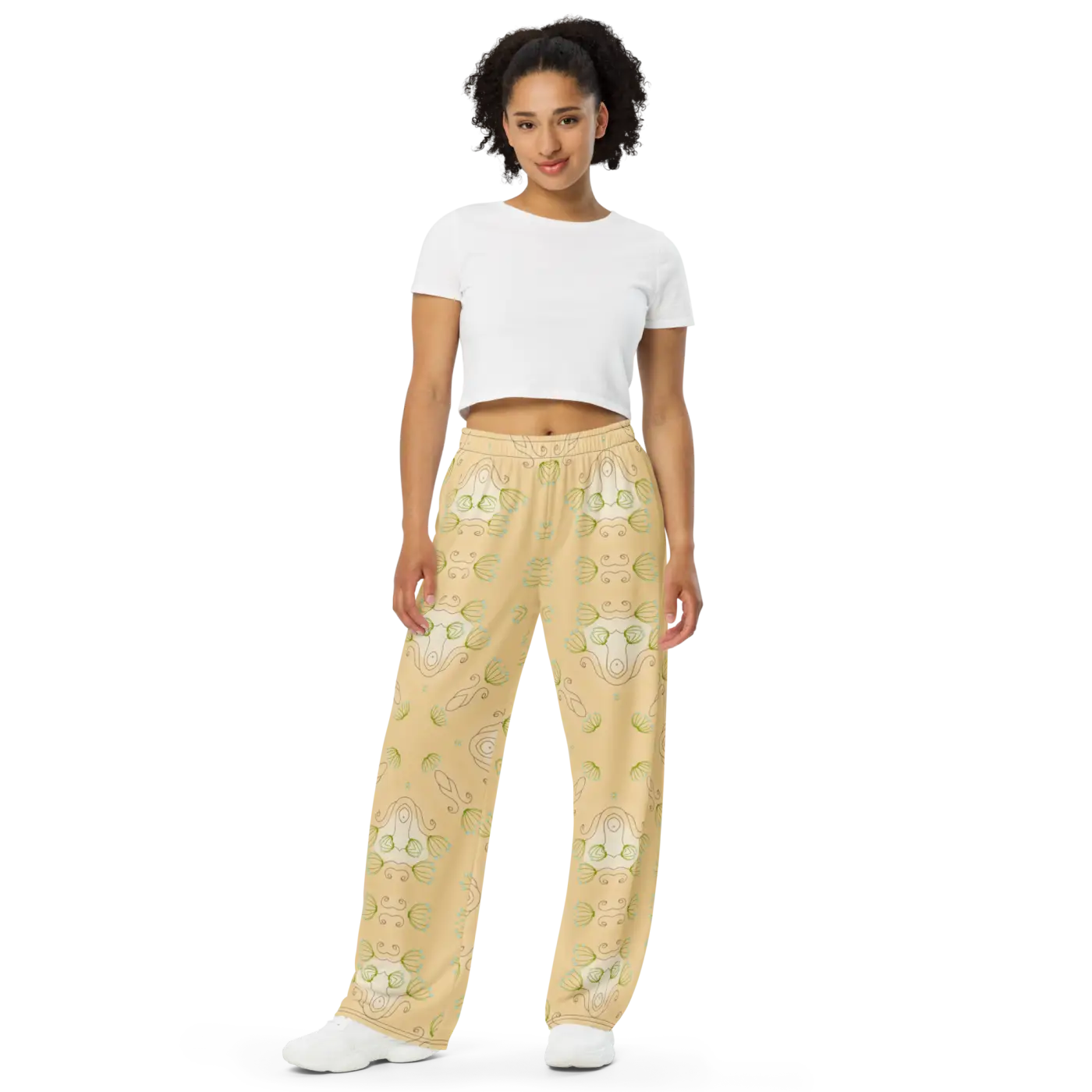Yellow Wide-Leg Pants - Abstract Pattern Pajamas - DipaliZ