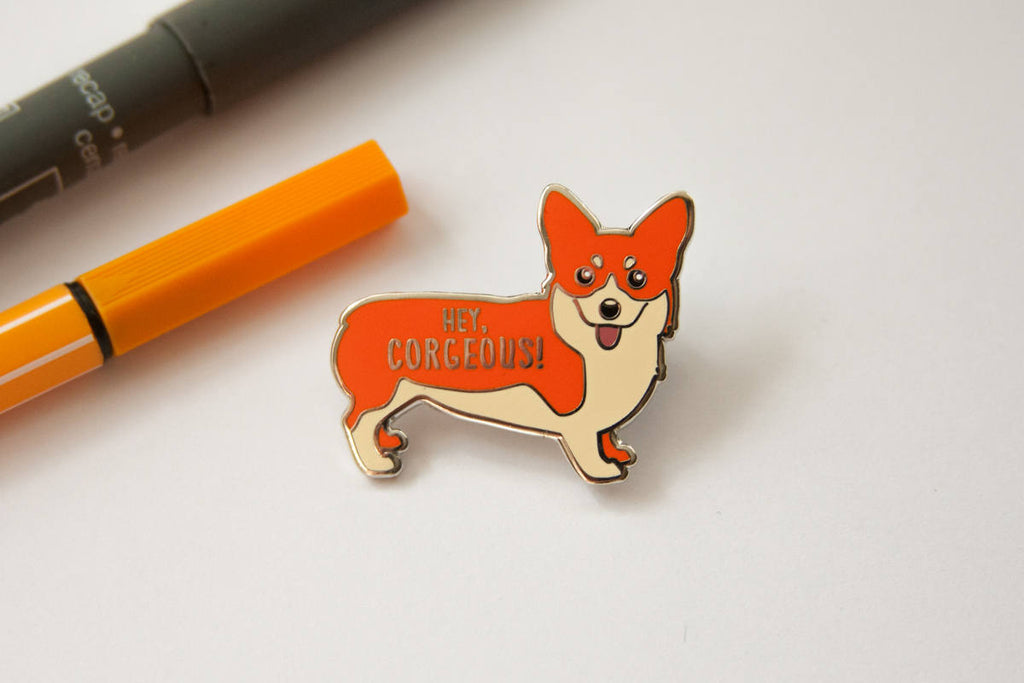 Corgi Hard Enamel Pin "Hey Corgeous"