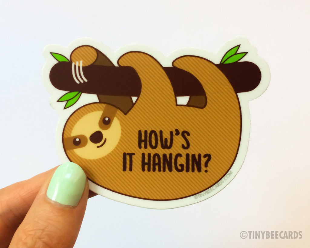 Cute Sloth Vinyl Sticker "How's It Hangin"