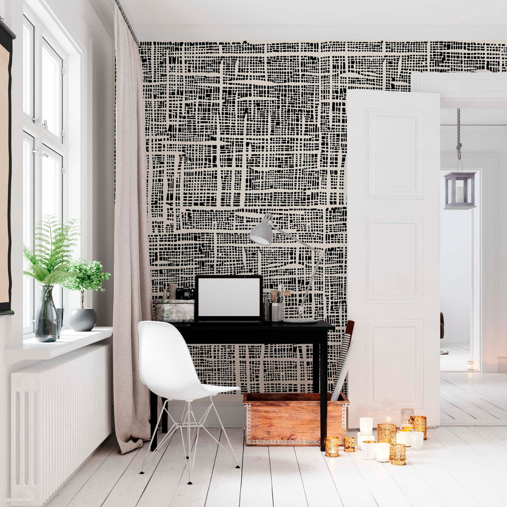 Black and beige Plaid wallpaper | Kitchen + Metal
