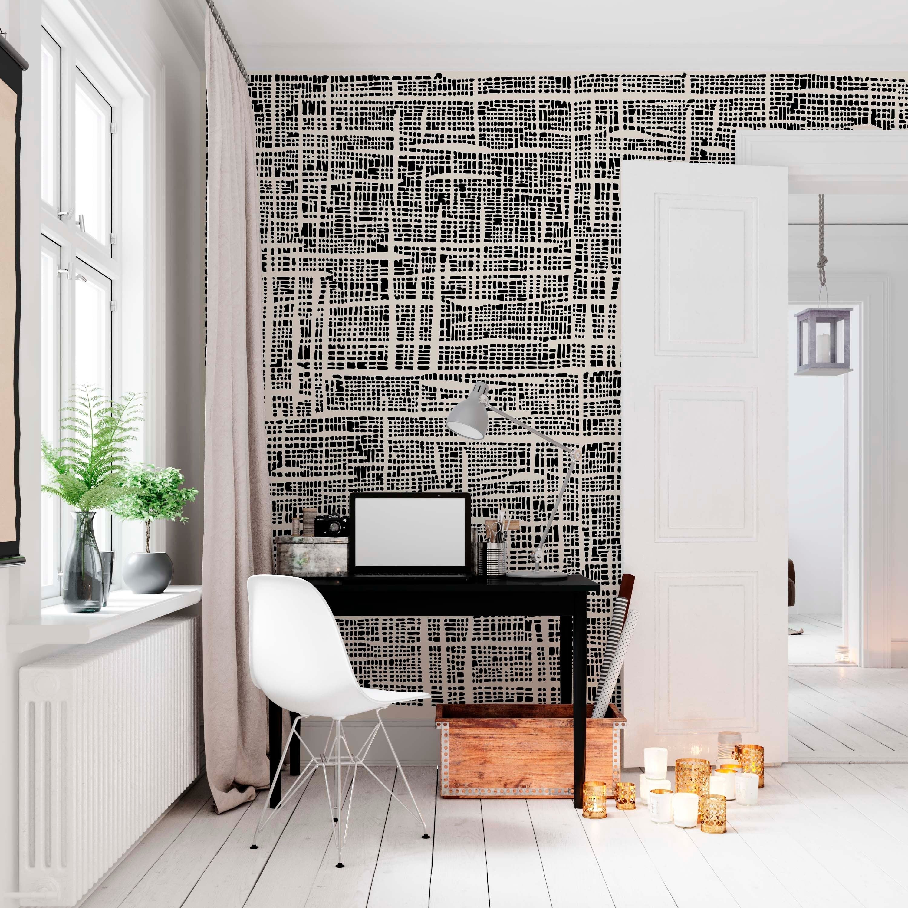 Black and beige Plaid wallpaper | Kitchen + Metal