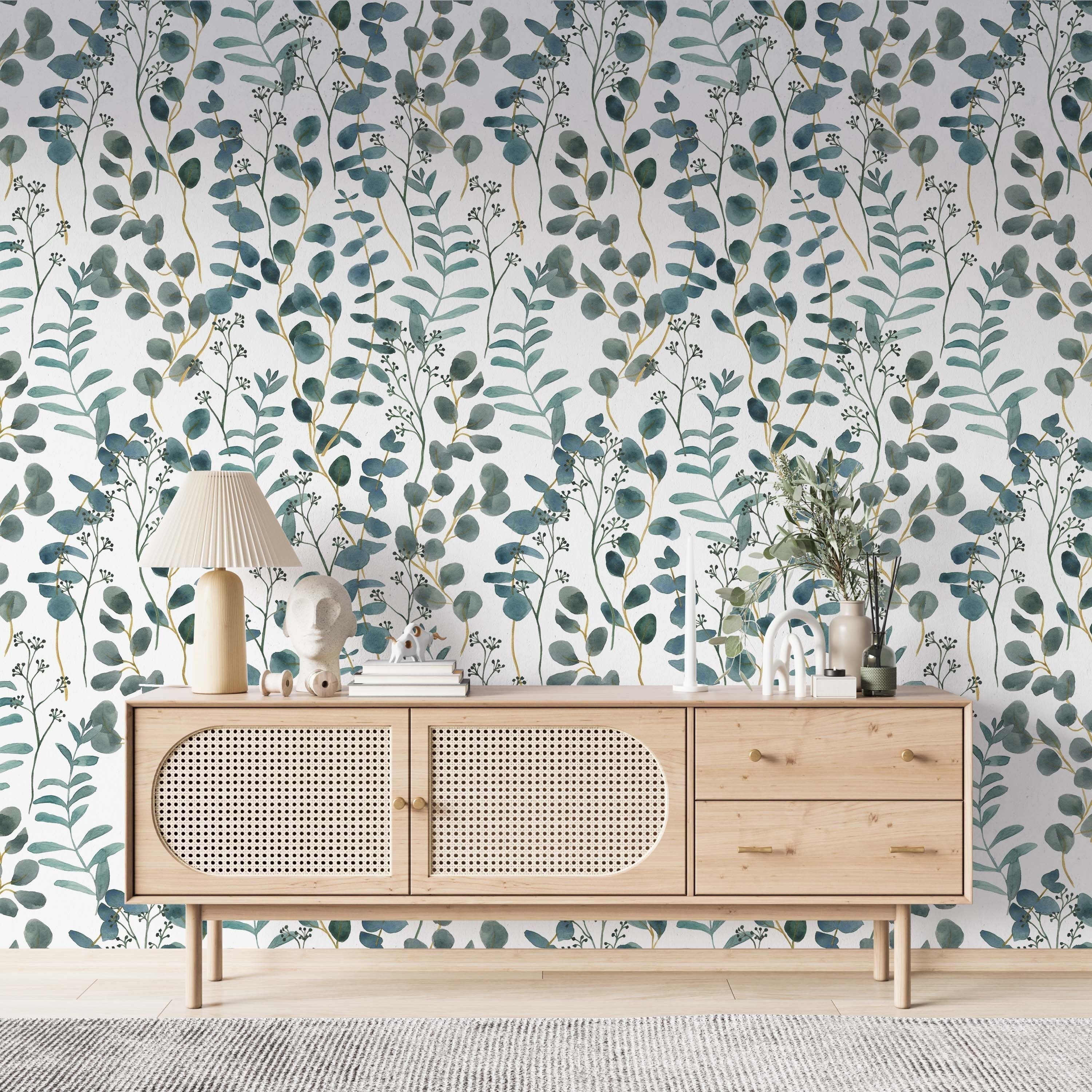 Turquoise Leaves Wallpaper | Kitchen + Metal