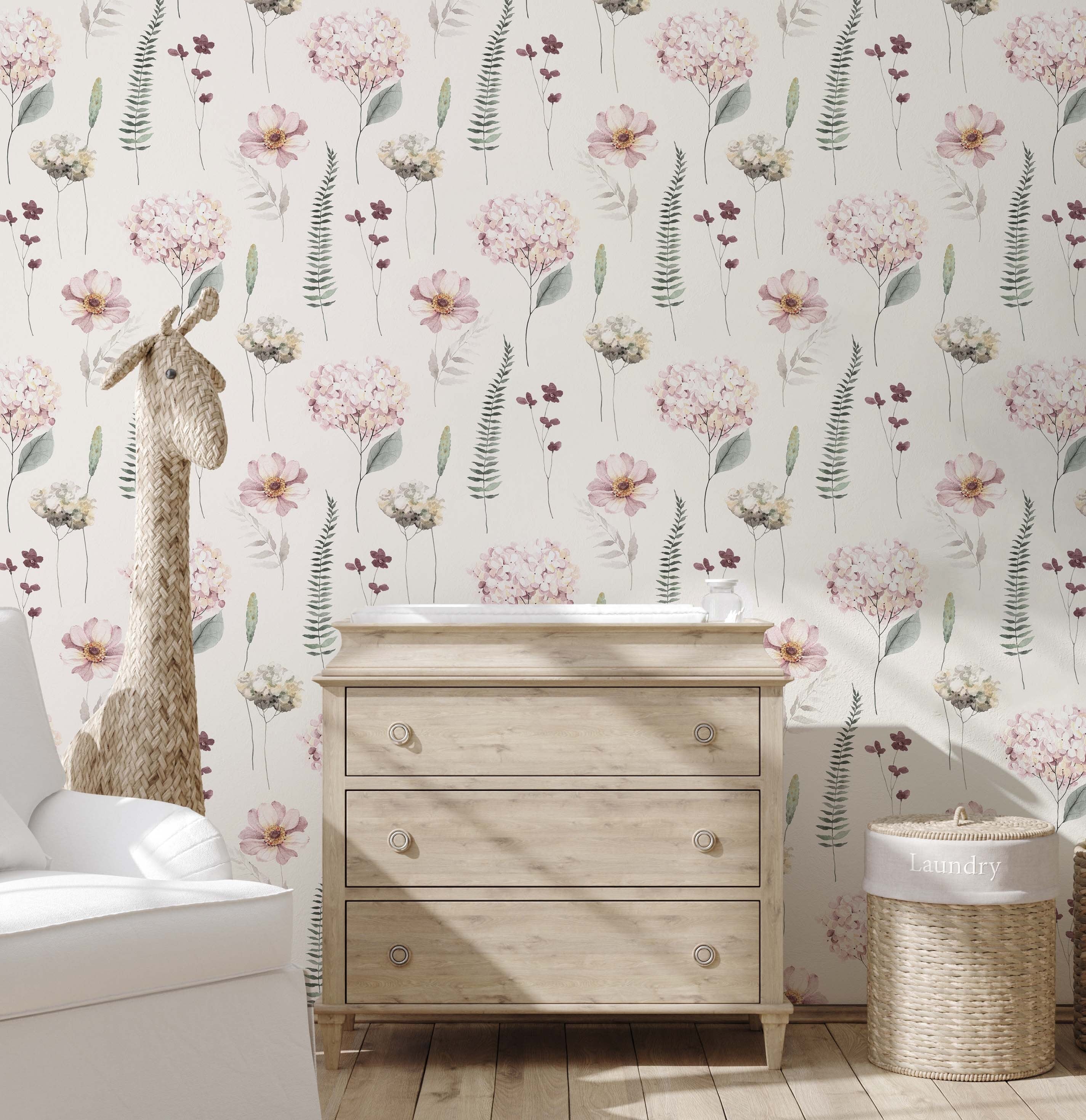Hydrangea Watercolor Wallpaper | Kitchen + Metal