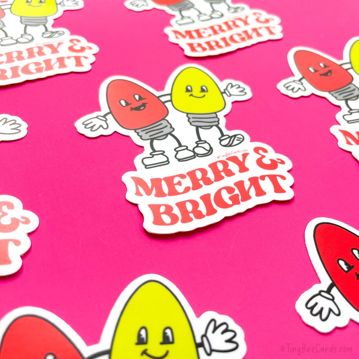 Retro Christmas Lights Vinyl Sticker - Merry and Bright