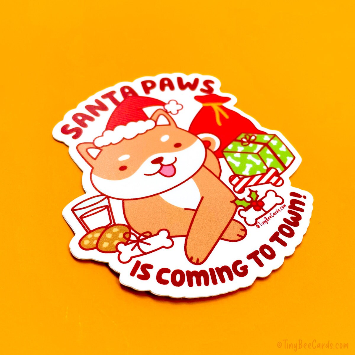 Christmas Dog Vinyl Sticker - Santa Paws is Coming to Town!