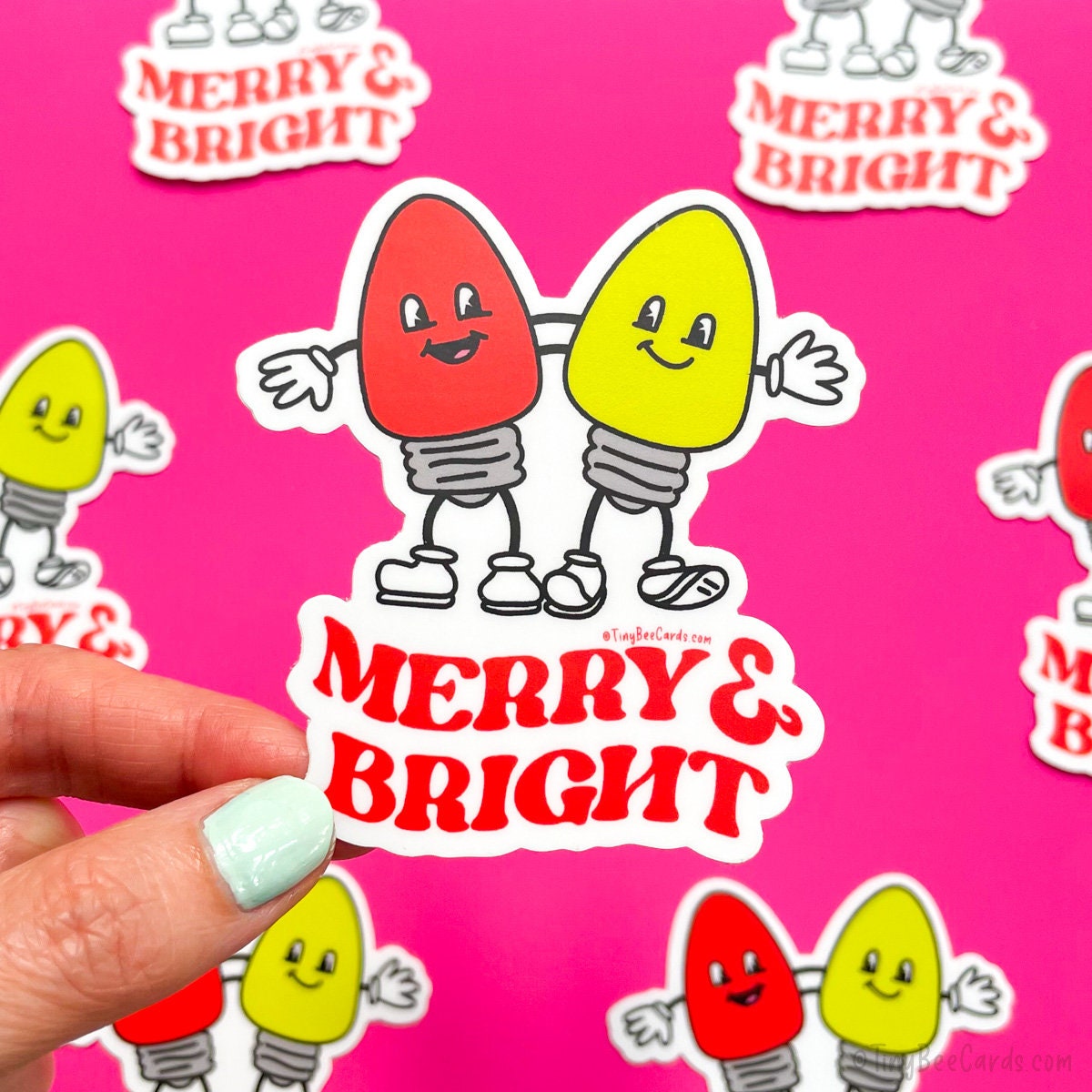 Retro Christmas Lights Vinyl Sticker - Merry and Bright