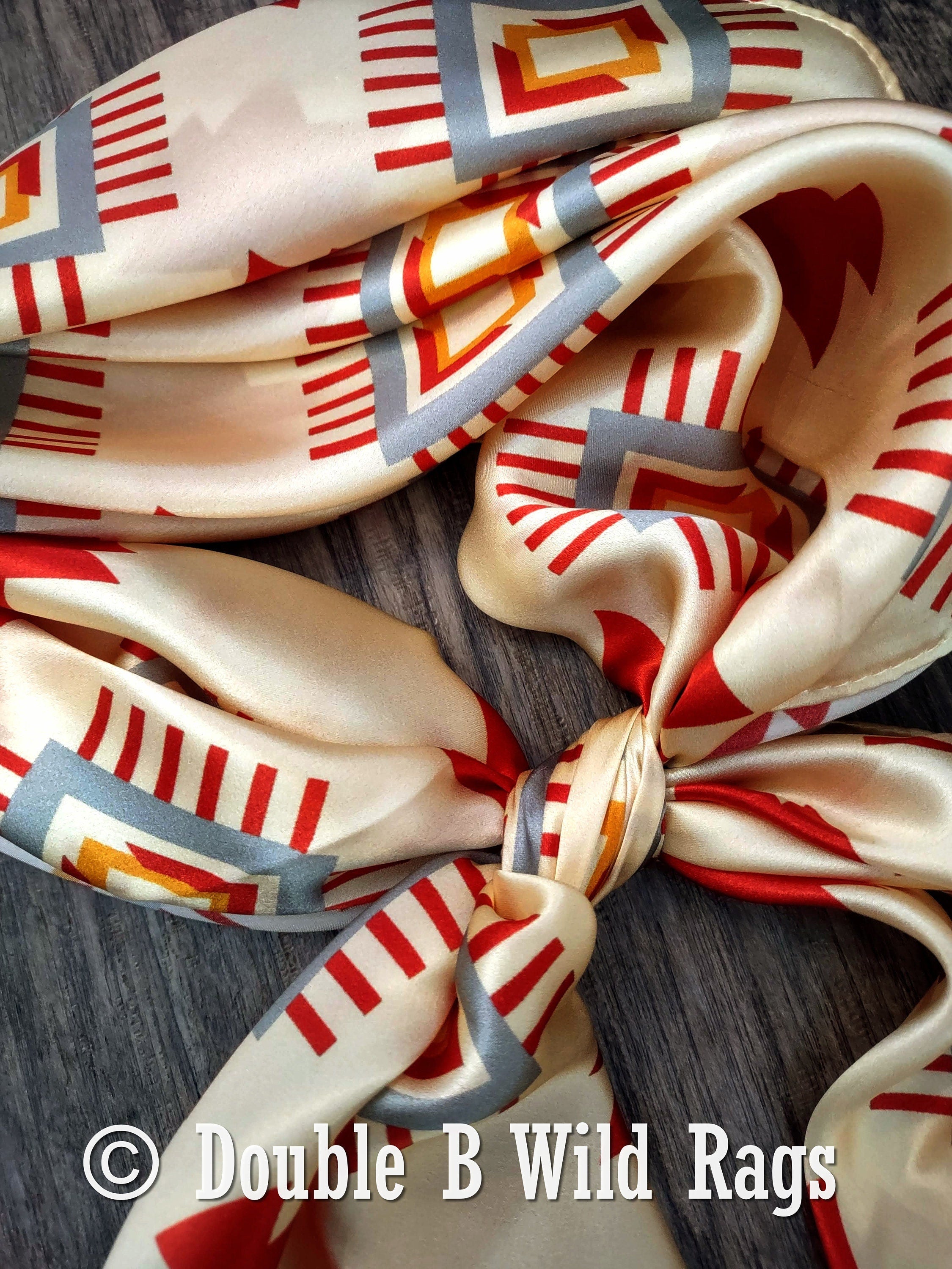 Wild Rag 100% Silk Aztec Ivory and Burgundy Cowboy Western Neck Scarf Bandanna by Double B Wild Rags