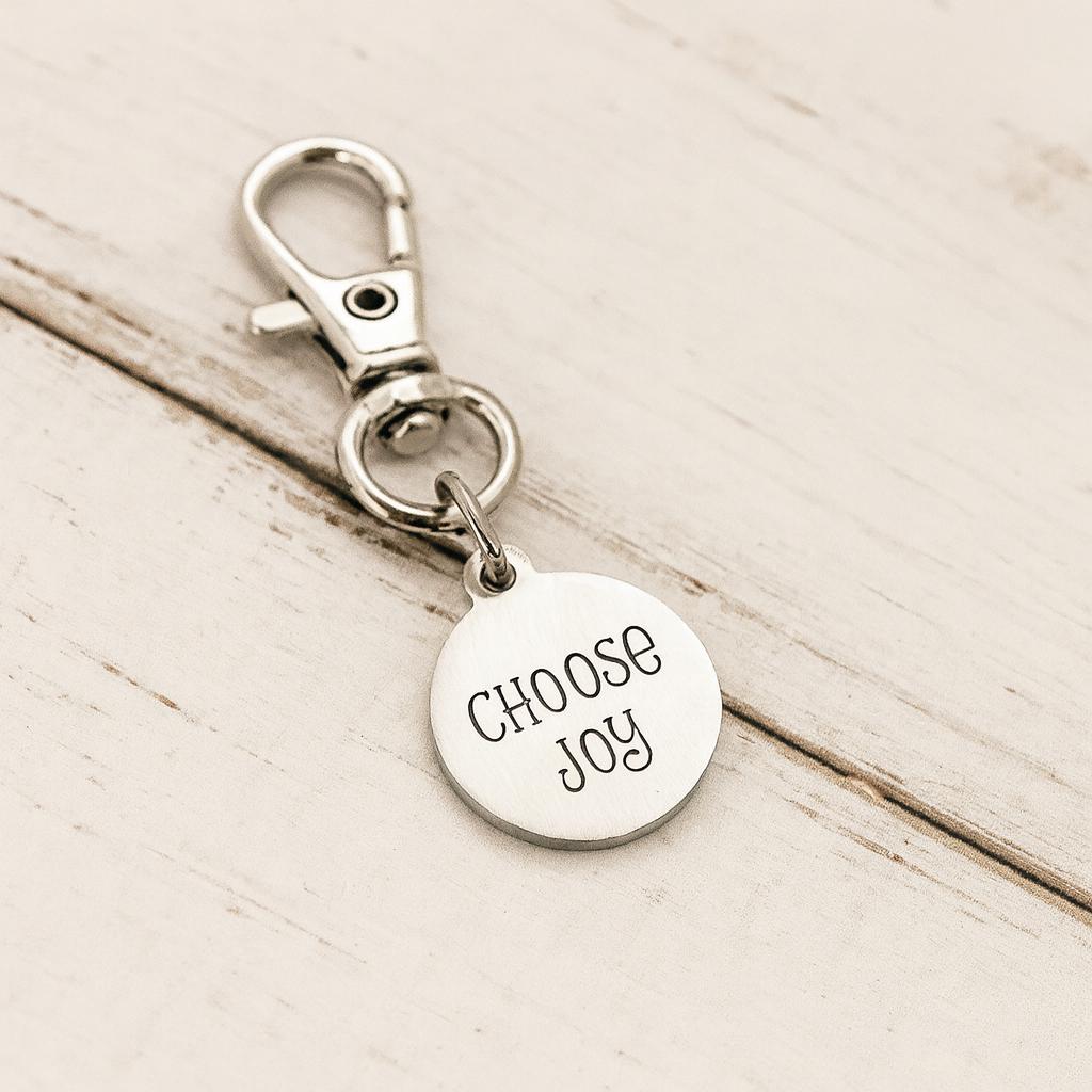 Choose Joy Clip On Charm Stainless Steel Engraved Inspirational Bag Charm Purse Charm Keychain Accessory Encouragement Gift