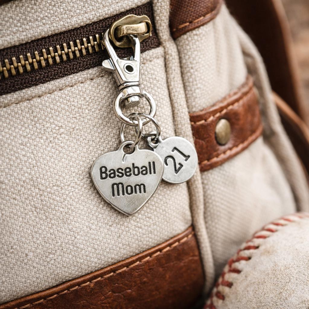 Baseball Mom Clip On Charm Personalized Player Number Stainless Steel Sports Mom Bag Zipper Charm Gift