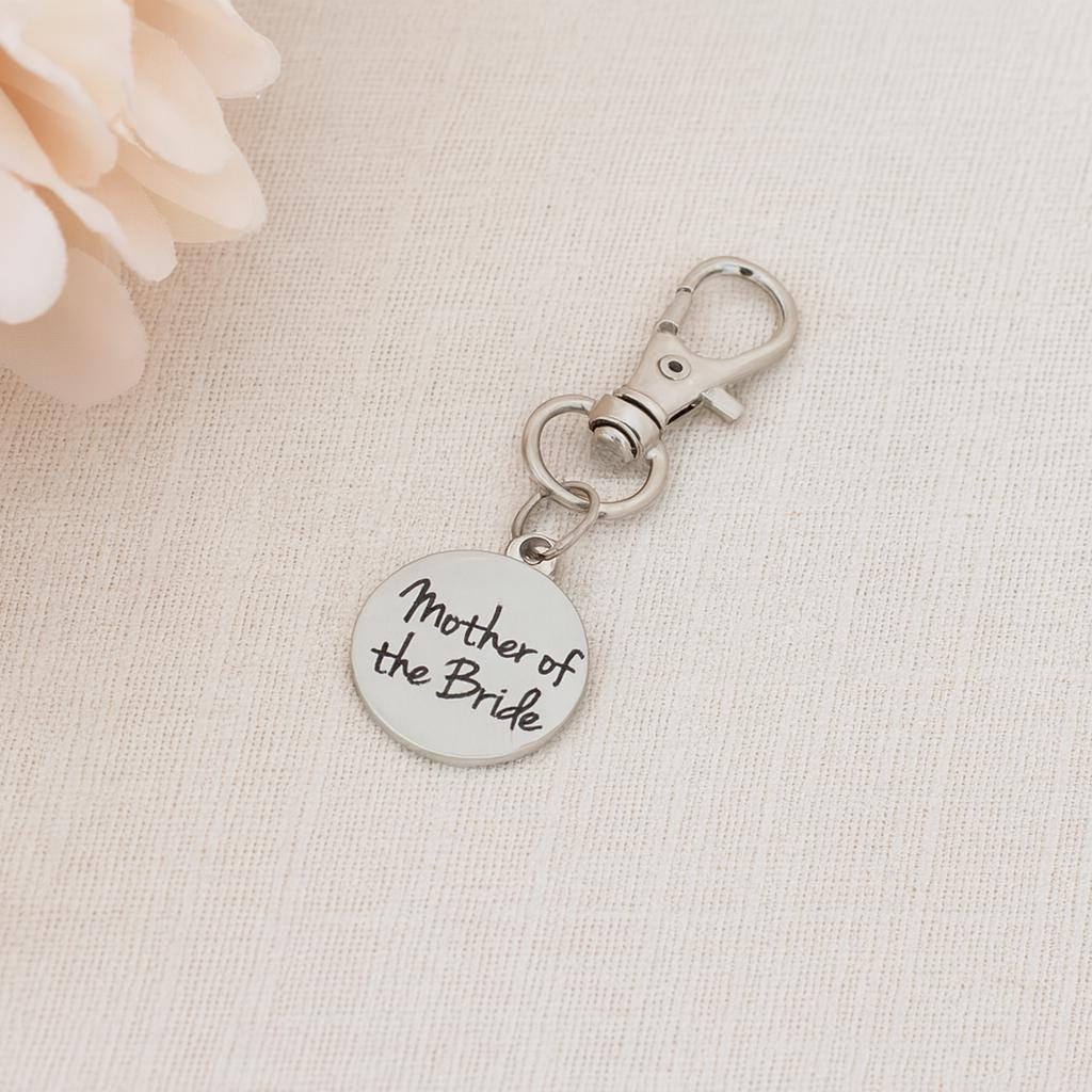 Mother Of The Bride Clip On Charm Stainless Steel Engraved Wedding Bag Charm Purse Charm Bridal Party Gift