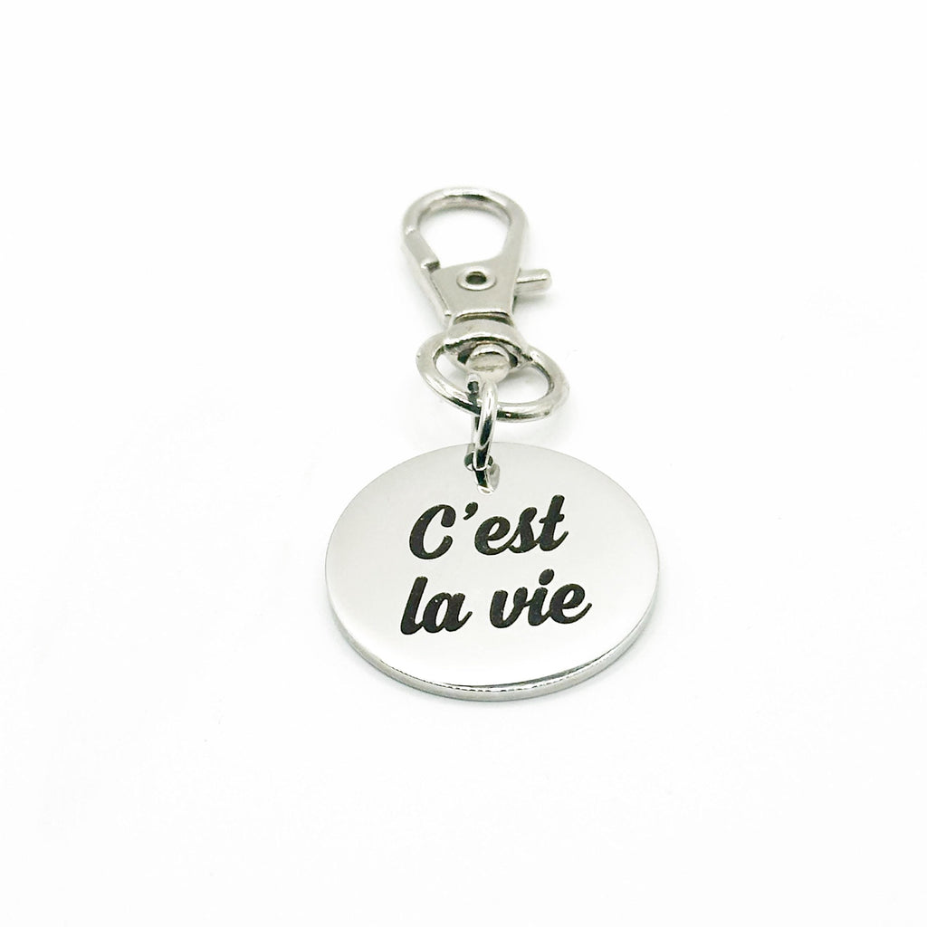 Cest La Vie Stainless Steel Clip On Charm French Quote Charm Inspirational Bag Charm Minimalist Keychain Charm Gift