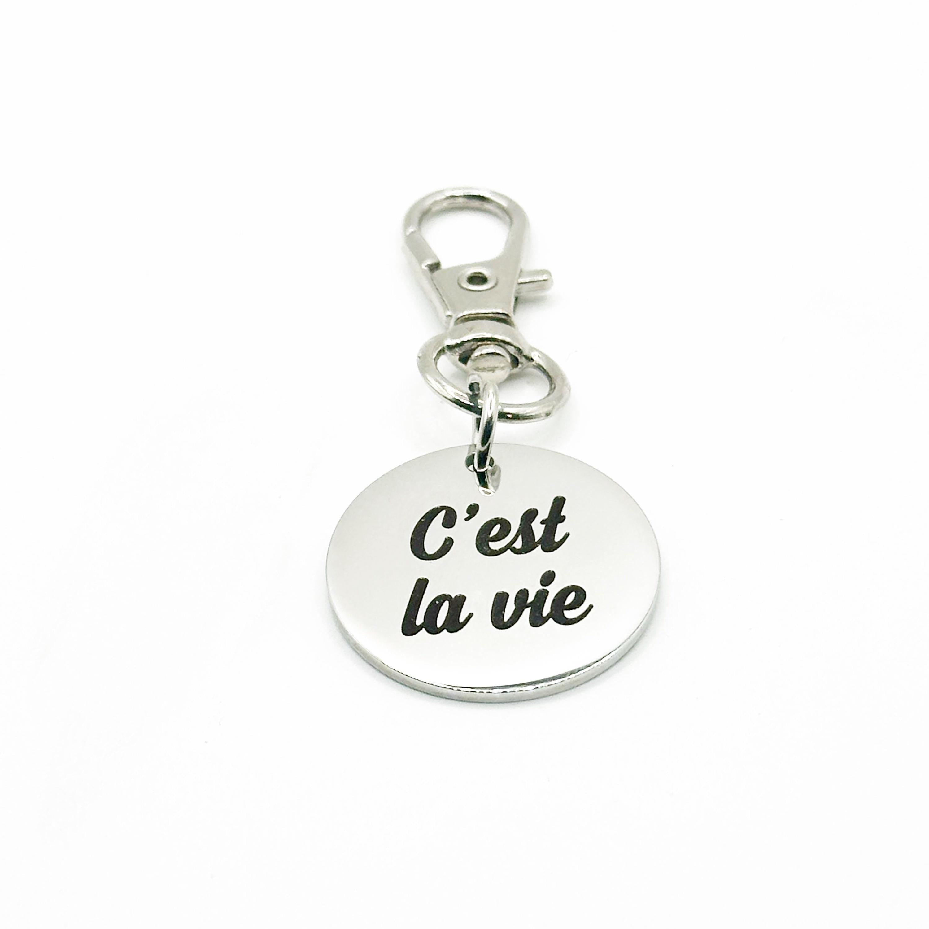 Cest La Vie Stainless Steel Clip On Charm French Quote Charm Inspirational Bag Charm Minimalist Keychain Charm Gift