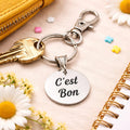 Cest Bon French Quote Keychain Stainless Steel Engraved Charm Minimalist Happy Gift Bag Purse Key Accessory