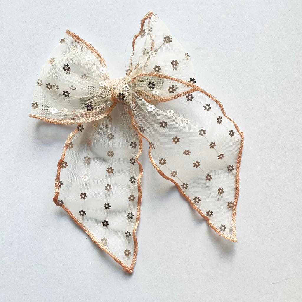 Sheer Floral Sequin Elle Bow
