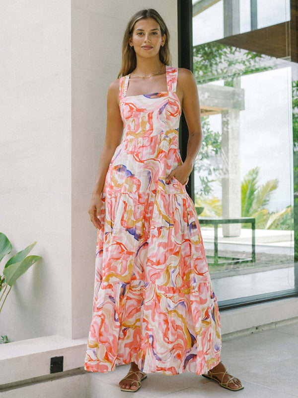 Orange Floral Bohemian - Dress