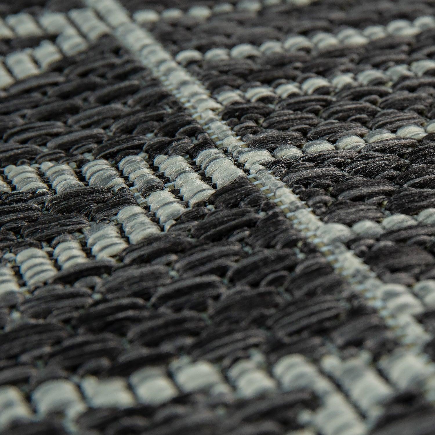 Outdoor Rug Illusion Modern Ethnic Pattern - Black Grey