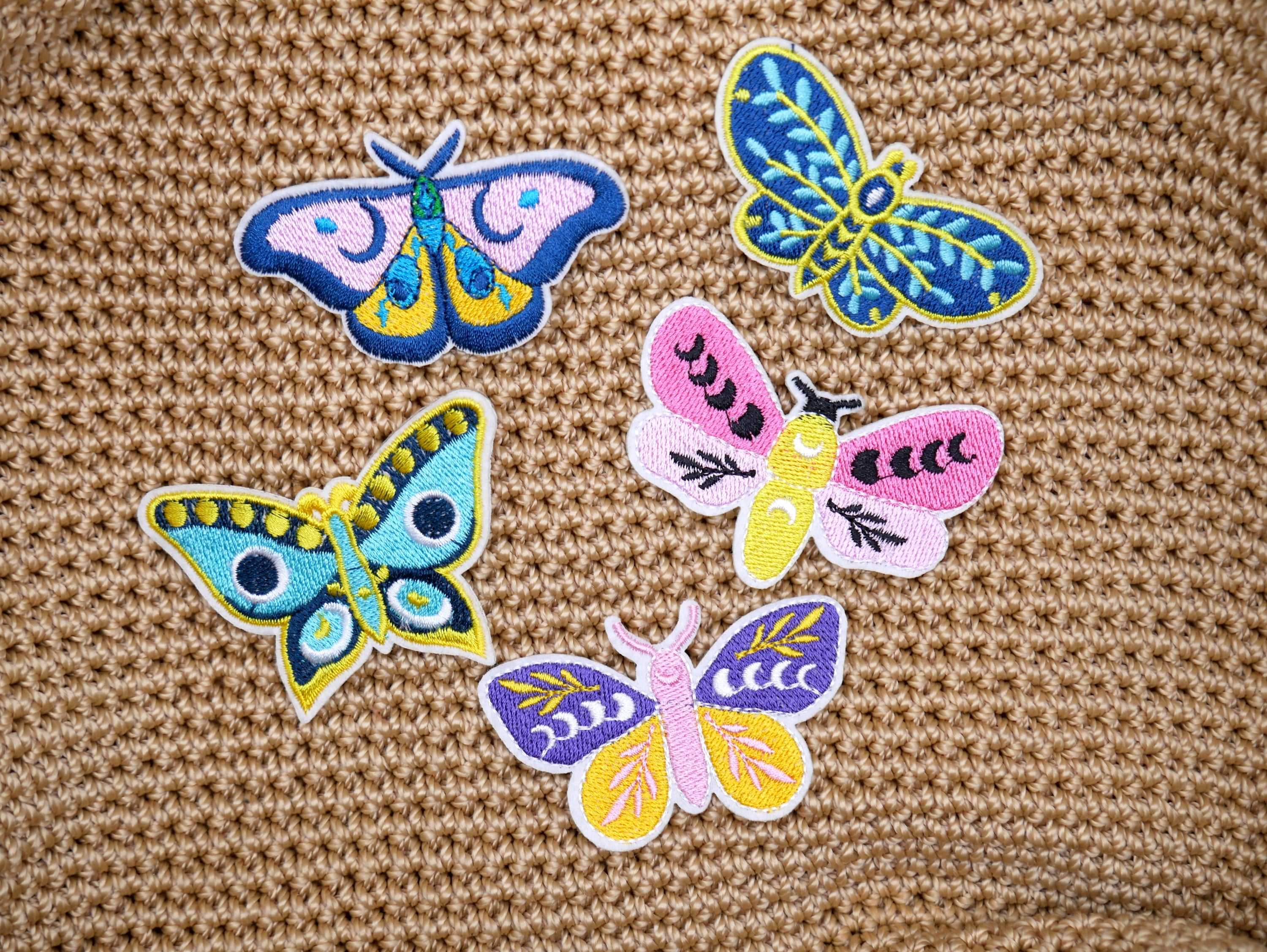 Moth and Butterfly Iron-On Embroidered Patch Pack (Set of 5)