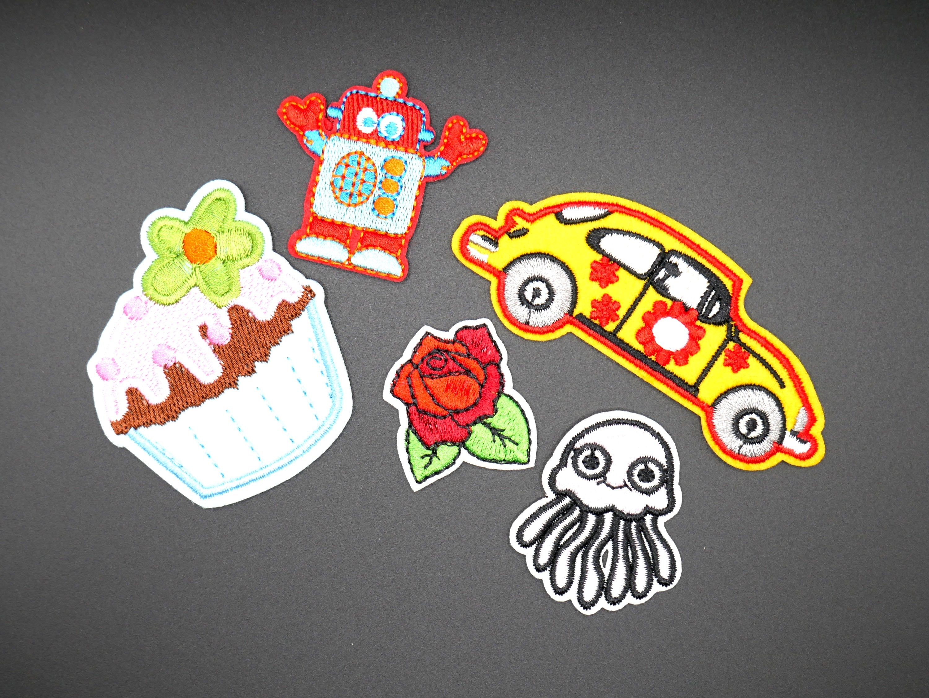 Fun Iron-On Embroidered Patches (Set of 5)