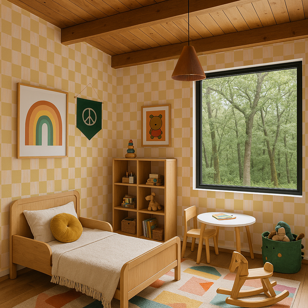 Picnic Check Wallpaper, peach and butter yellow