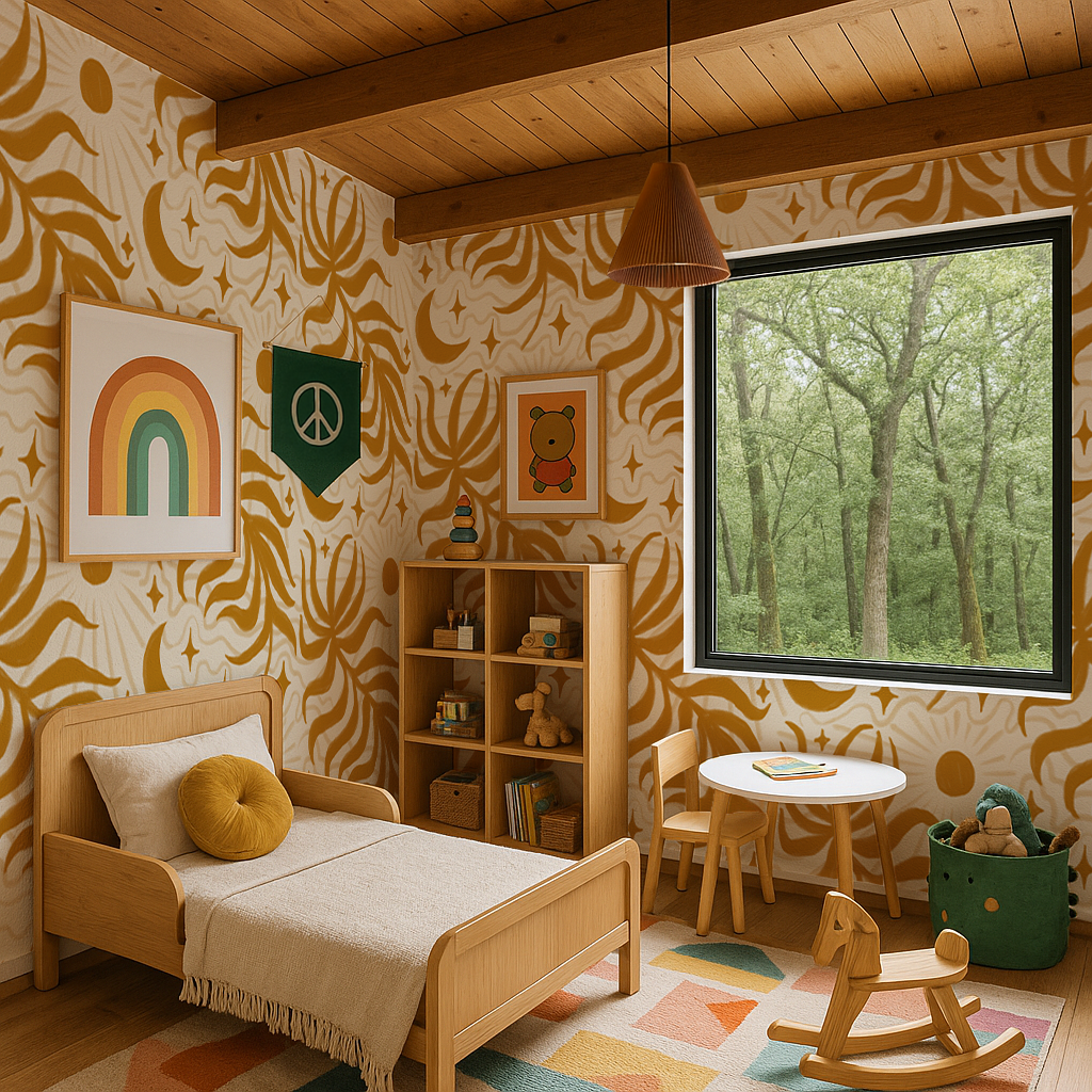 Lunar Leaf Wallpaper, beige and marigold