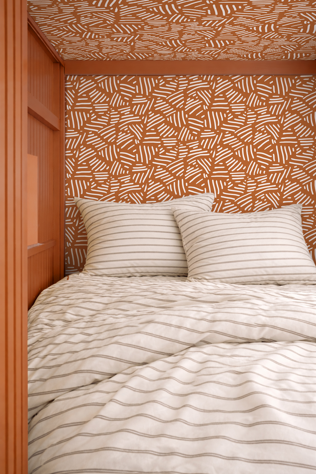 Simple Stripes Wallpaper, burnt orange and white