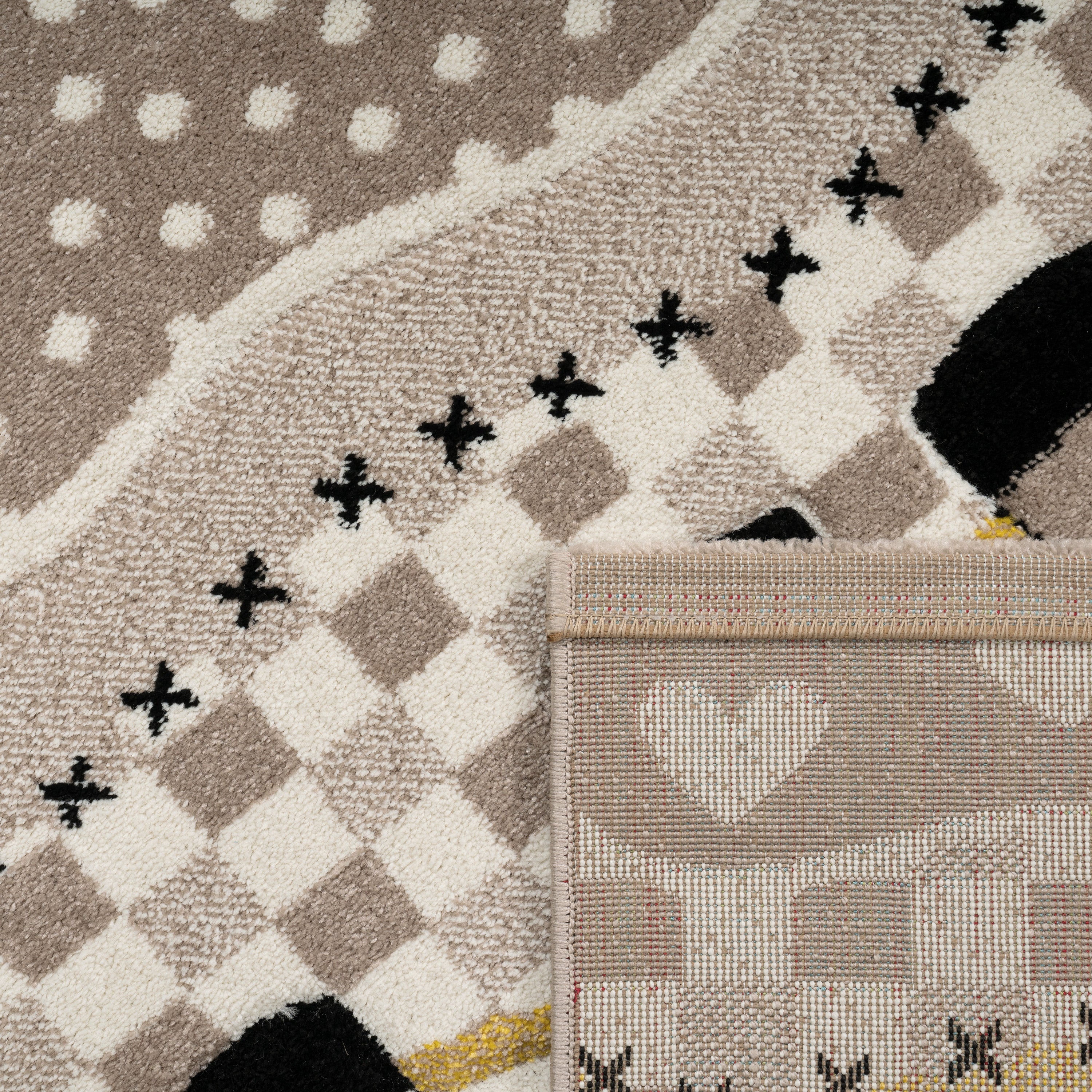 Kids Rug with Charming Farm Animals Patchwork in Beige Cream