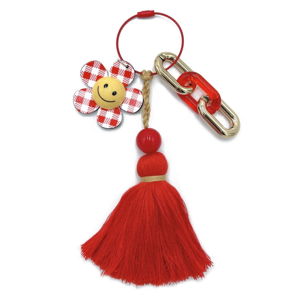 Keychain Bag Charm Red Gingham Flower Stylish Accessory