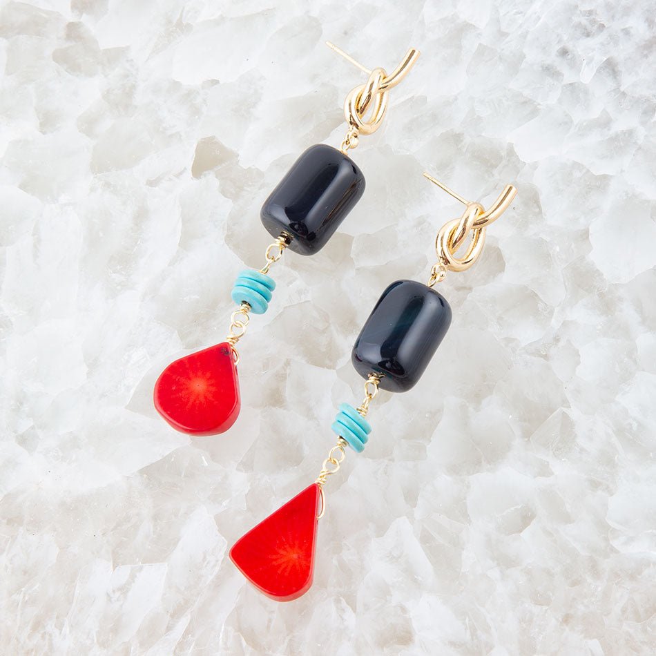 Lapis and Coral Post Drop Earrings