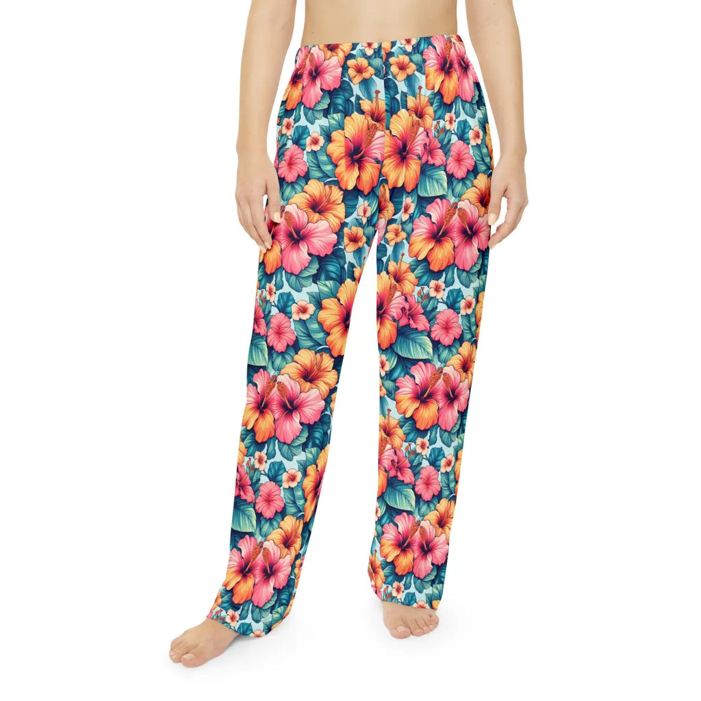 Vibrant Floral Pajama Pants - Large Hibiscus Polyester - DipaliZ