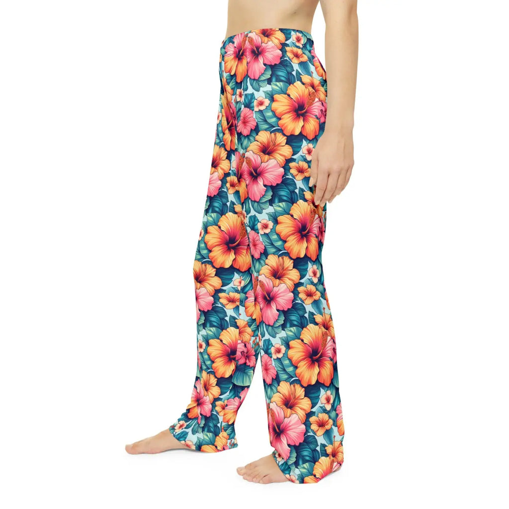 Vibrant Floral Pajama Pants - Large Hibiscus Polyester - DipaliZ