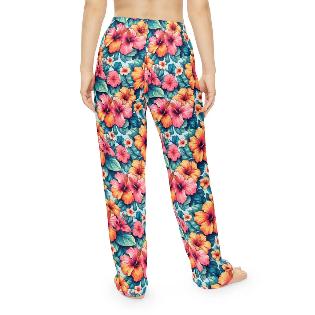 Vibrant Floral Pajama Pants - Large Hibiscus Polyester - DipaliZ