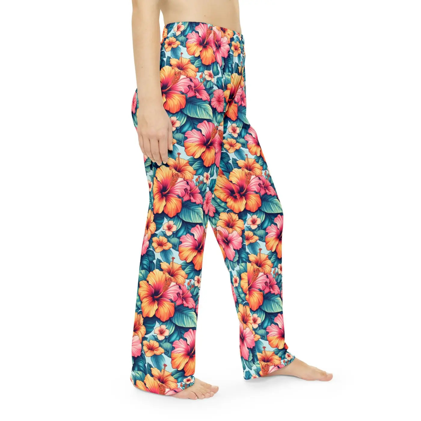 Vibrant Floral Pajama Pants - Large Hibiscus Polyester - DipaliZ