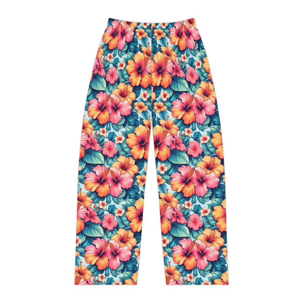 Vibrant Floral Pajama Pants - Large Hibiscus Polyester - DipaliZ
