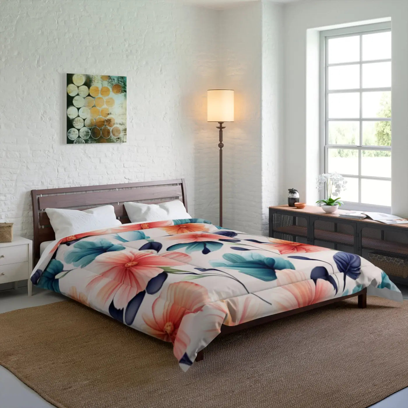 Cozy Comforter Large Pastel Flowers Pattern - DipaliZ