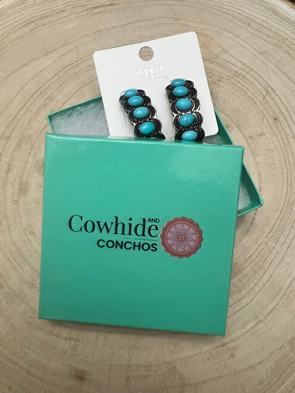 Large Western Faux Turquoise Hoop Earrings - 2 inch hoop