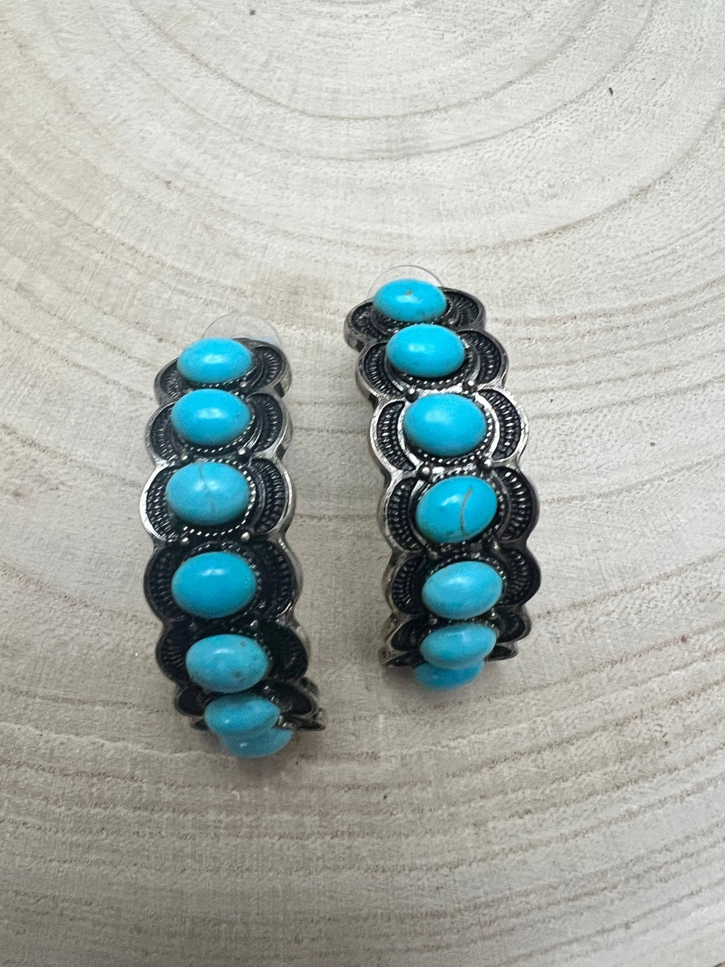 Large Western Faux Turquoise Hoop Earrings - 2 inch hoop