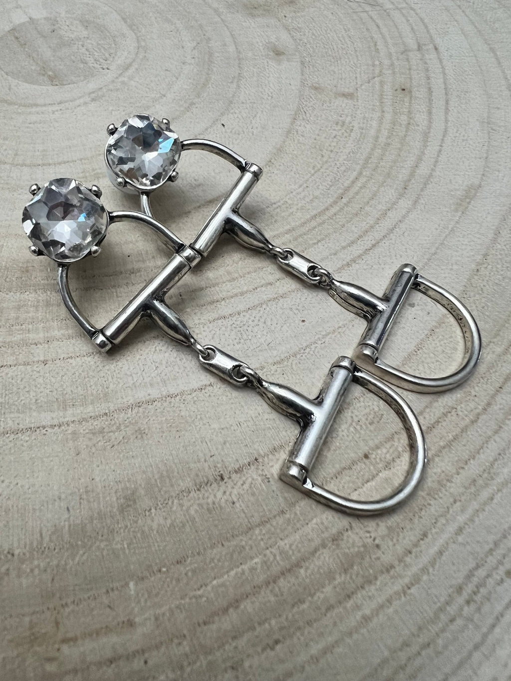 Large Western Horse Bit & Rhinestone Fashion Earrings - 3 inch drop!