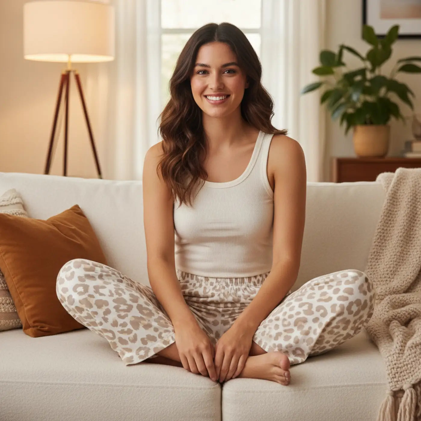 Beige Leopard Print Pajama Pants - Cozy Lounge Sleepwear - DipaliZ