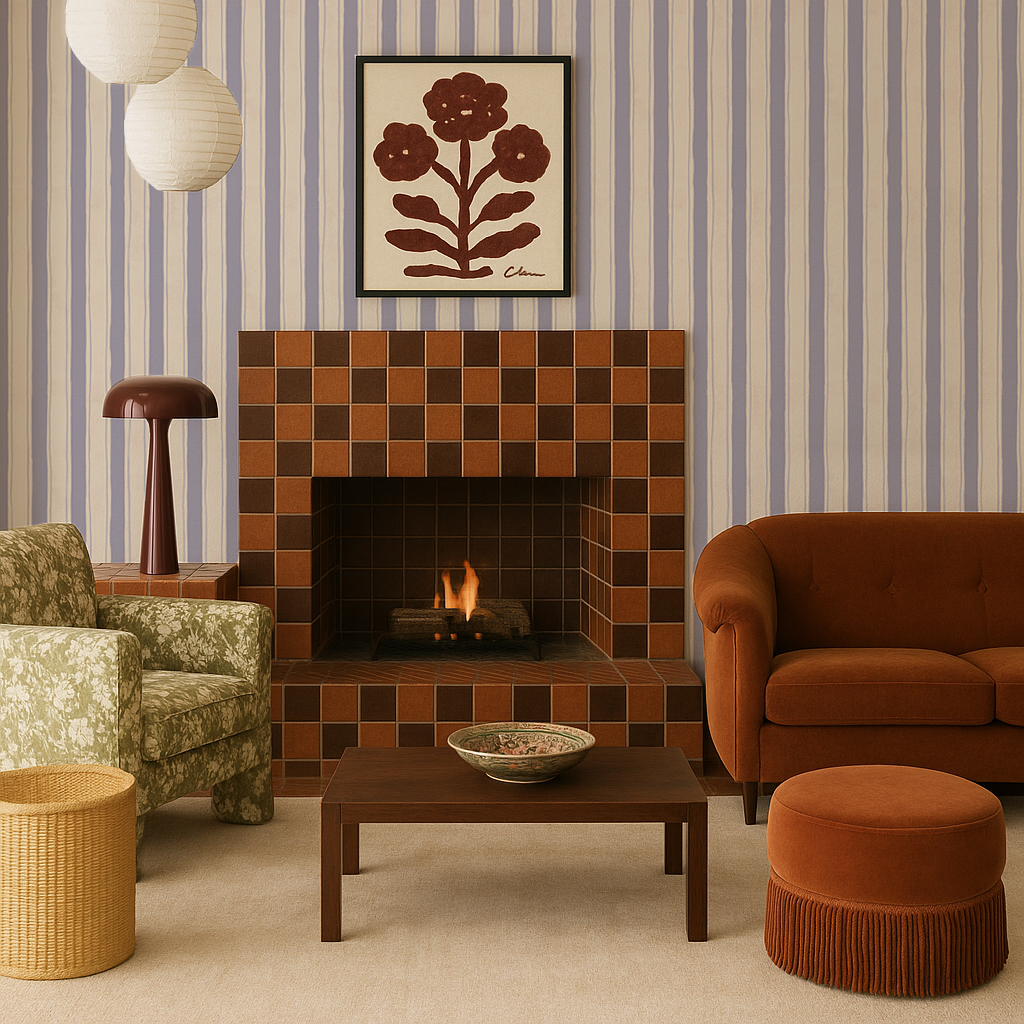 Riviera Stripe Wallpaper, off-white and lavender