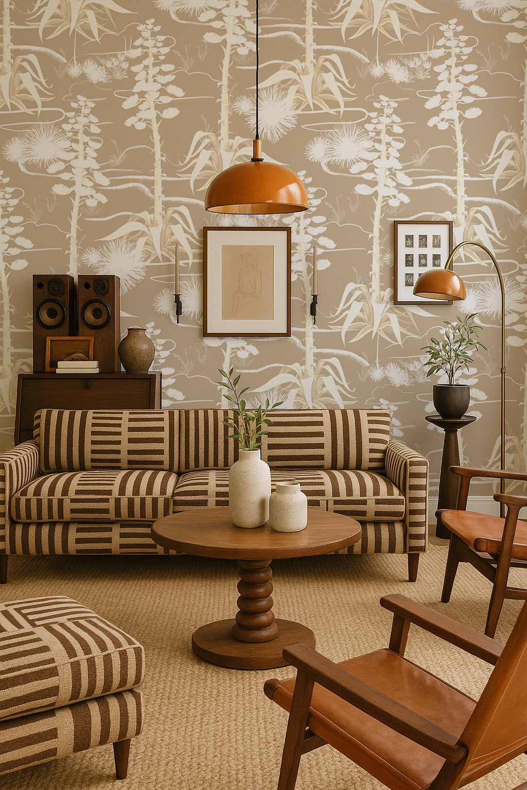 Agave Valley Wallpaper, tan and white