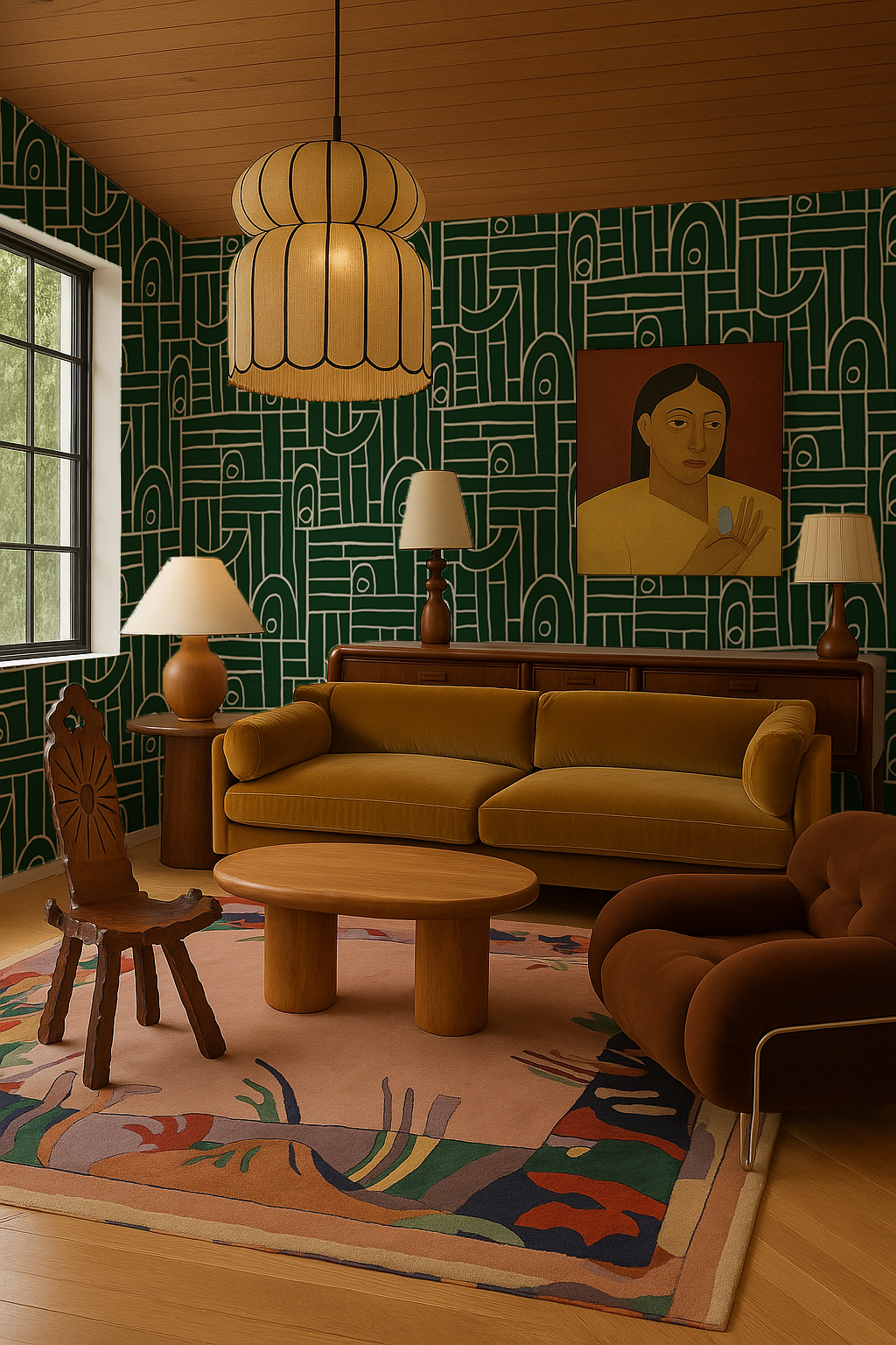 Deco Tile Wallpaper, green and white