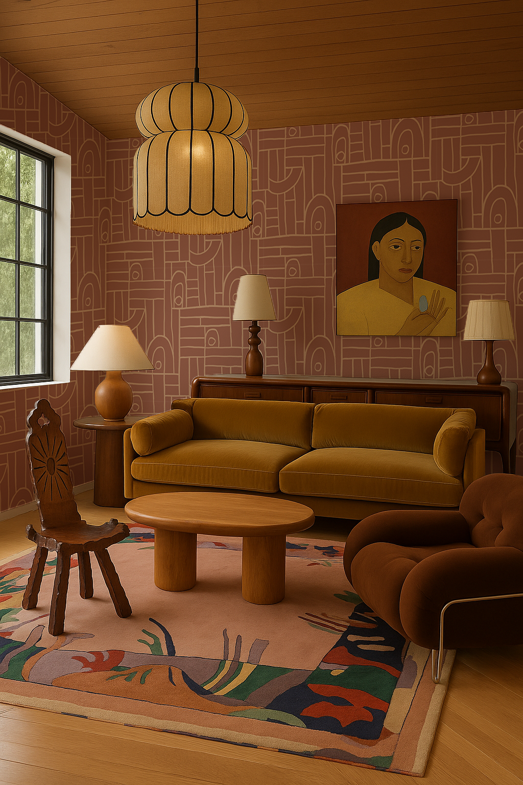 Deco Tile Wallpaper, terra cotta and peach