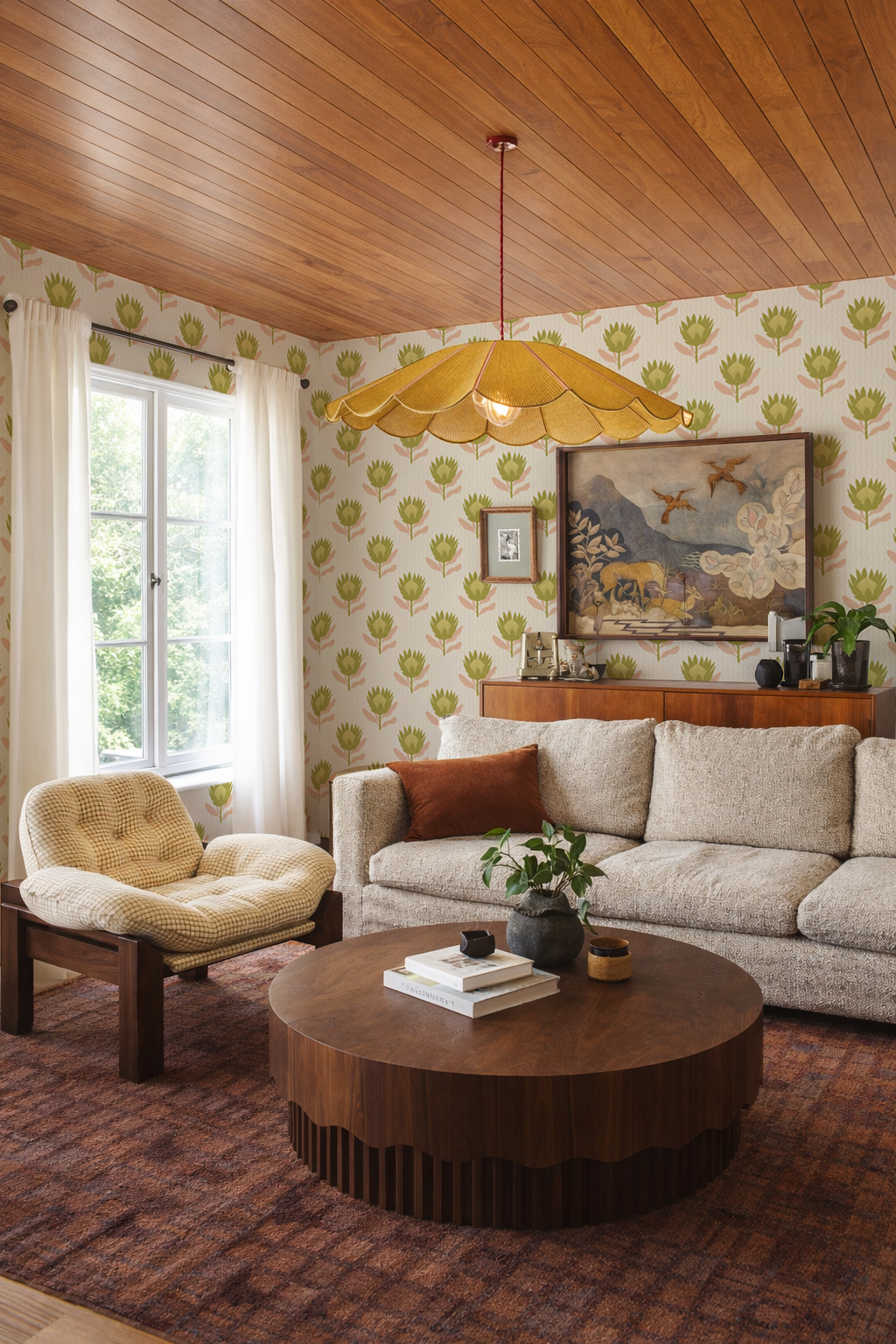 King Protea Wallpaper, tan and olive