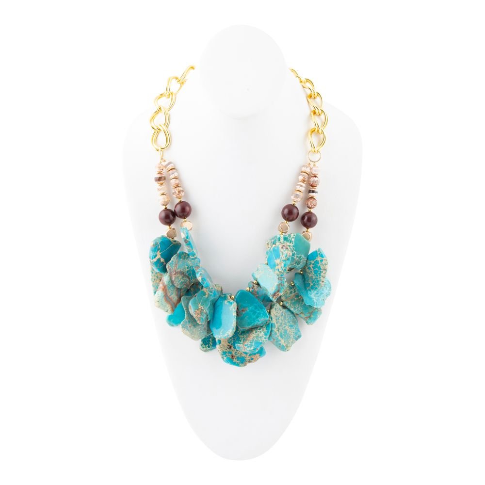 Lucia Blue Jasper and Fire Agate Golden Strand Necklace