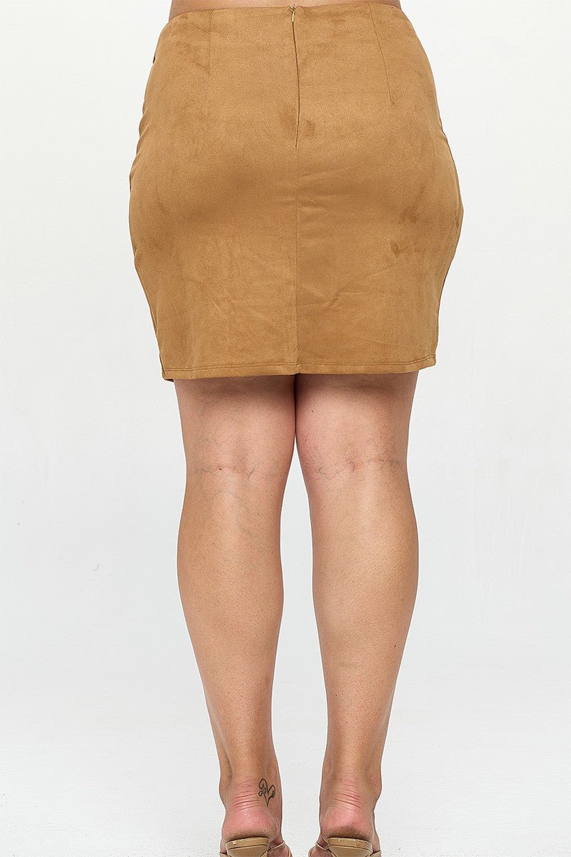 Maxine Faux Suede Rhinestone Slit Mini Skirt – Side Slit with Fringe | Chic Night Out
