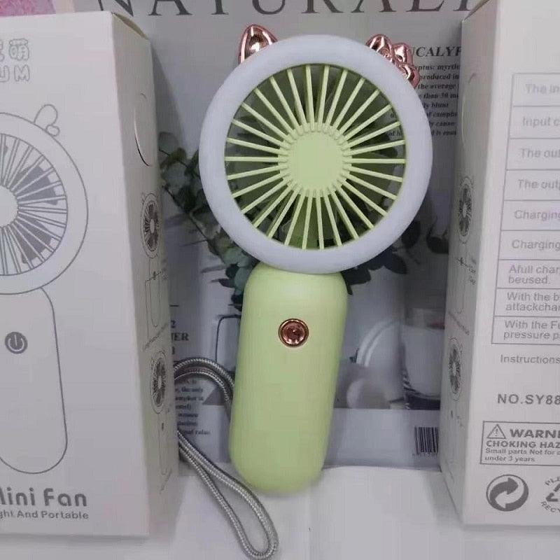 Mini Portable Fan USB Rechargeable Night Light
