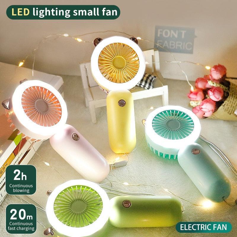 Mini Portable Fan USB Rechargeable Night Light