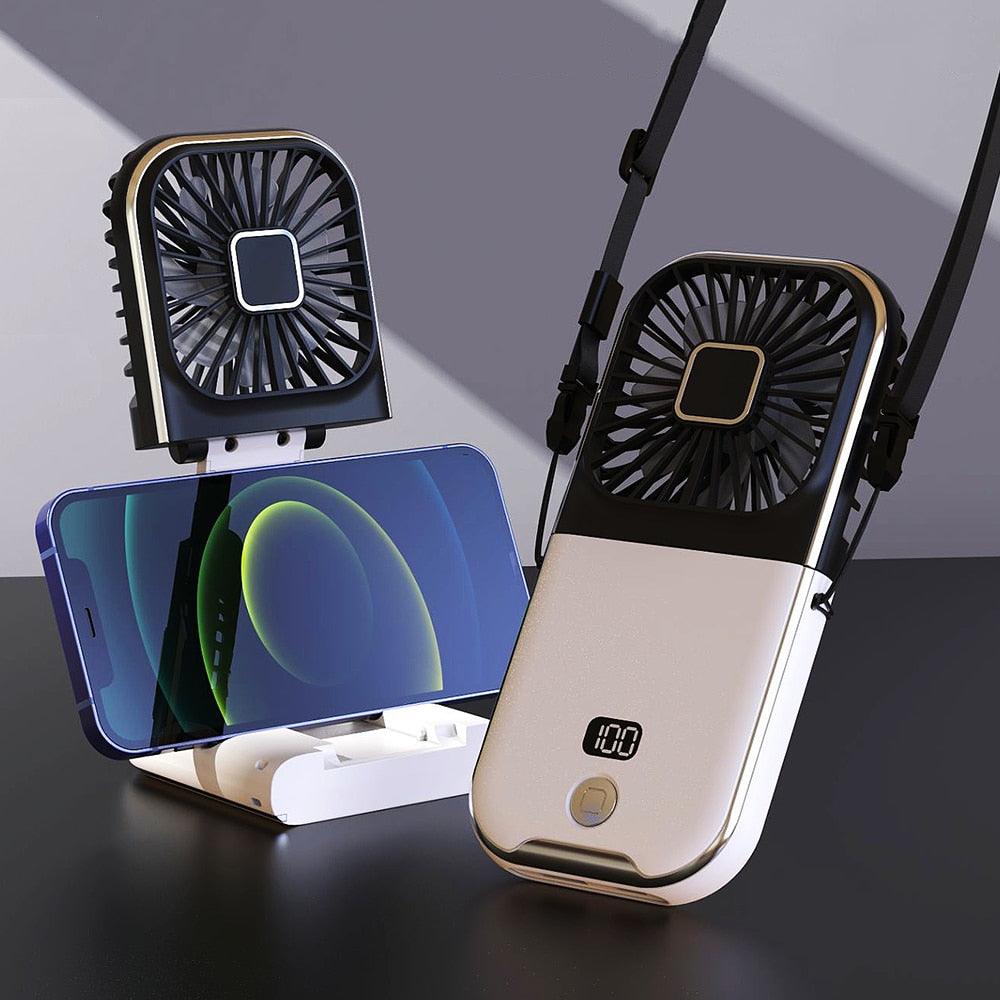 Mini Portable Outdoor Hand Fan Hanging Neck Fan USB Charging 3000mAh Battery Powered 180° 4 Adjustable Speed
