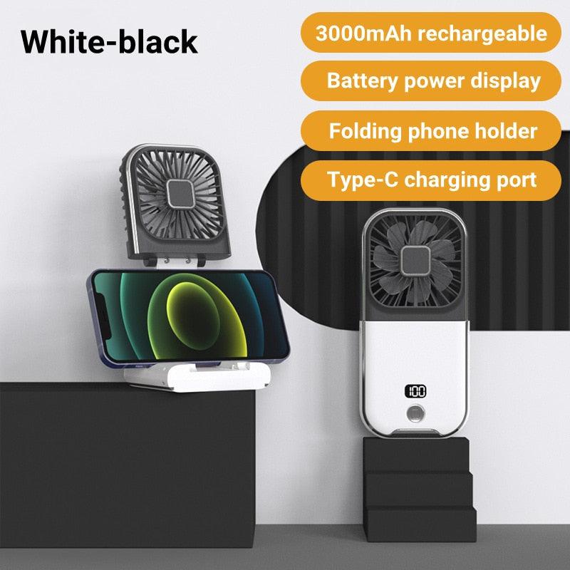 Mini Portable Outdoor Hand Fan Hanging Neck Fan USB Charging 3000mAh Battery Powered 180° 4 Adjustable Speed